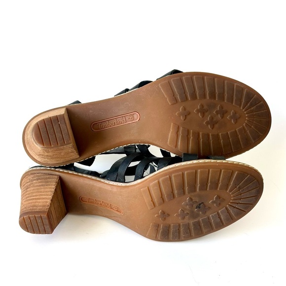 Timberland Earthkeepers Black Leather Strappy Stacked Block Heel Sandals 11 - Picture 6 of 7